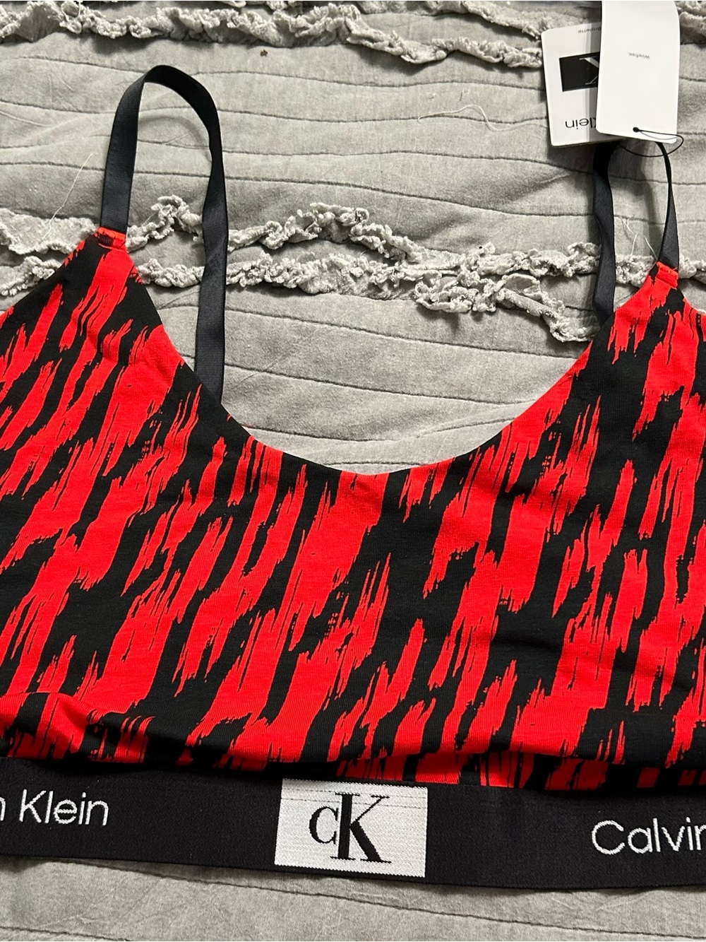 Calvin Klein Red and Black Printed Camisole Bralette